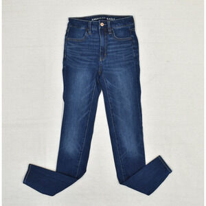 American Eagle Women Super High Rise Jegging Zip Jeans Cotton Blue Size 00 Long